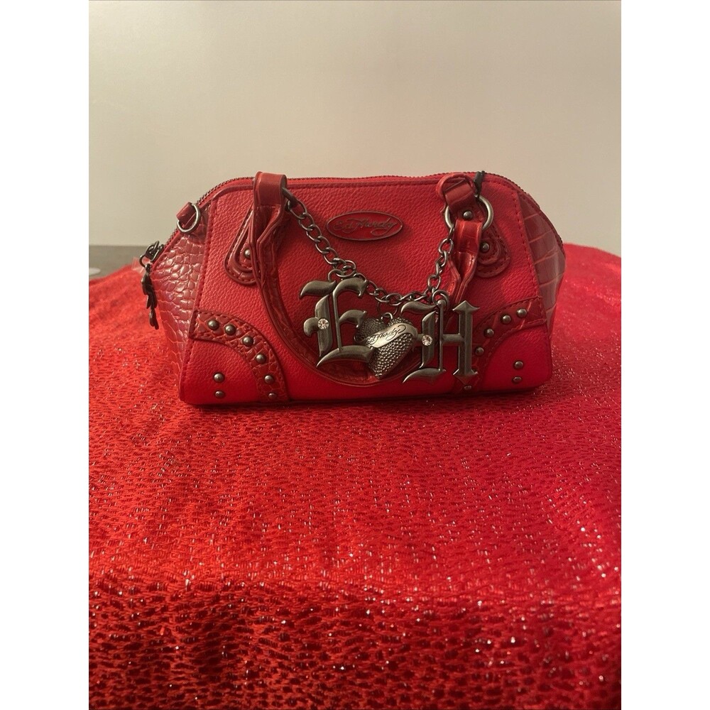 NWT Ed Hardy Red Mini Satchel Croc Embossed Charm Bag Y2K Purse